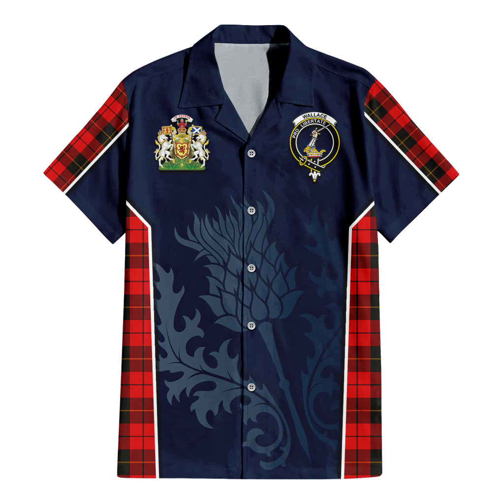 Tartan Vibes Clothing Wallace Weathered Tartan Short Sleeve Button Up Shirt with Family Crest and Scottish Thistle Vibes Sport Style