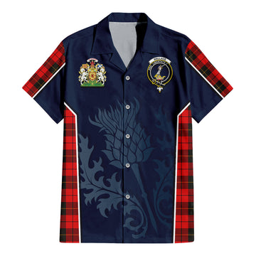 Wallace Weathered Tartan Short Sleeve Button Up Shirt with Family Crest and Scottish Thistle Vibes Sport Style