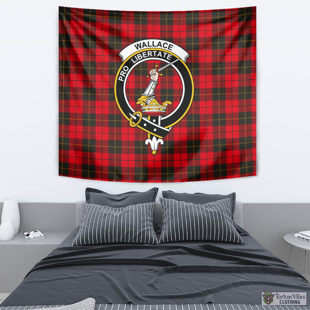 Tartan Vibes Clothing Wallace Weathered Tartan Tapestry Wall Hanging and Home Decor for Room with Family Crest