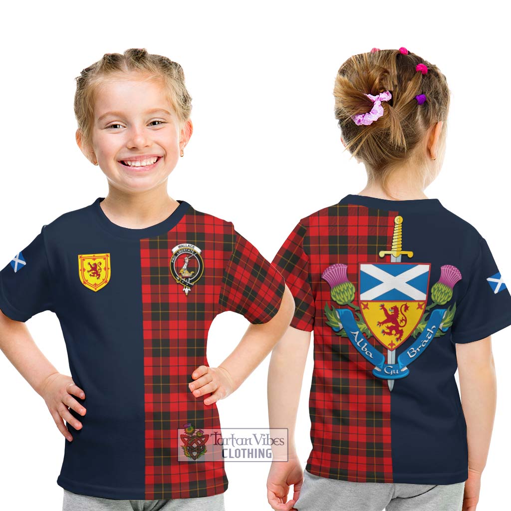 Tartan Vibes Clothing Wallace Weathered Tartan Kid T-Shirt with Scottish Lion Royal Arm Half Style