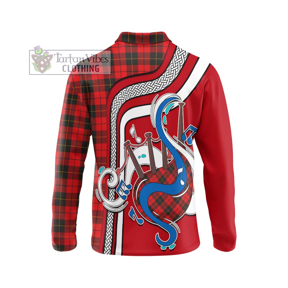 Tartan Vibes Clothing Wallace Weathered Tartan Long Sleeve Polo Shirt with Epic Bagpipe Style