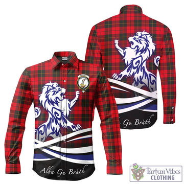 Wallace Weathered Tartan Long Sleeve Button Up Shirt with Alba Gu Brath Regal Lion Emblem