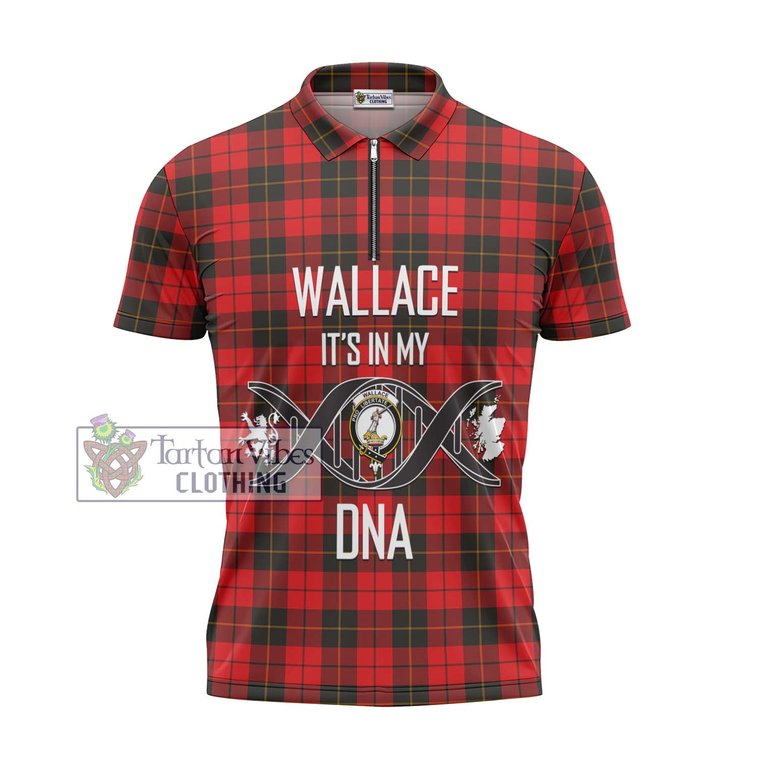 Tartan Vibes Clothing Wallace Weathered Tartan Zipper Polo Shirt with Family Crest DNA In Me Style