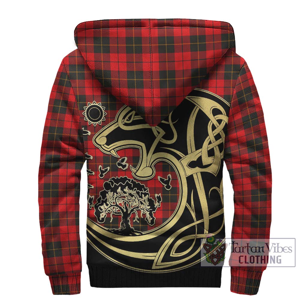 Tartan Vibes Clothing Wallace Weathered Tartan Sherpa Hoodie with Family Crest Celtic Wolf Style