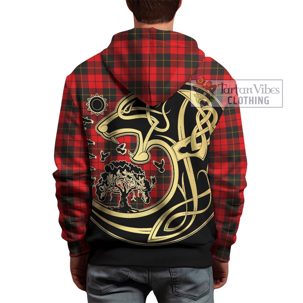 Tartan Vibes Clothing Wallace Weathered Tartan Hoodie with Family Crest Celtic Wolf Style
