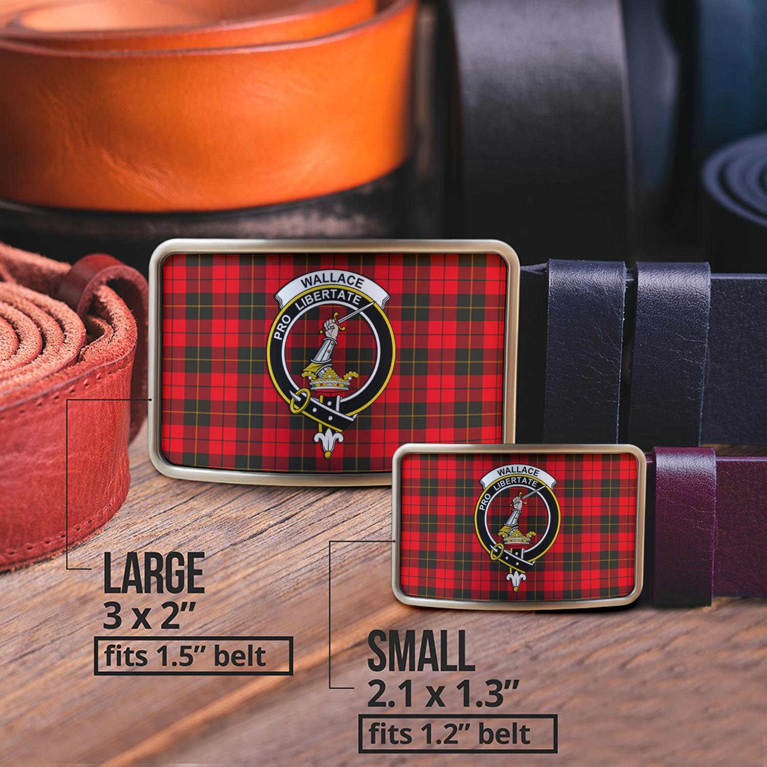 Wallace Weathered Tartan Belt Buckles with Family Crest - Tartanvibesclothing Shop