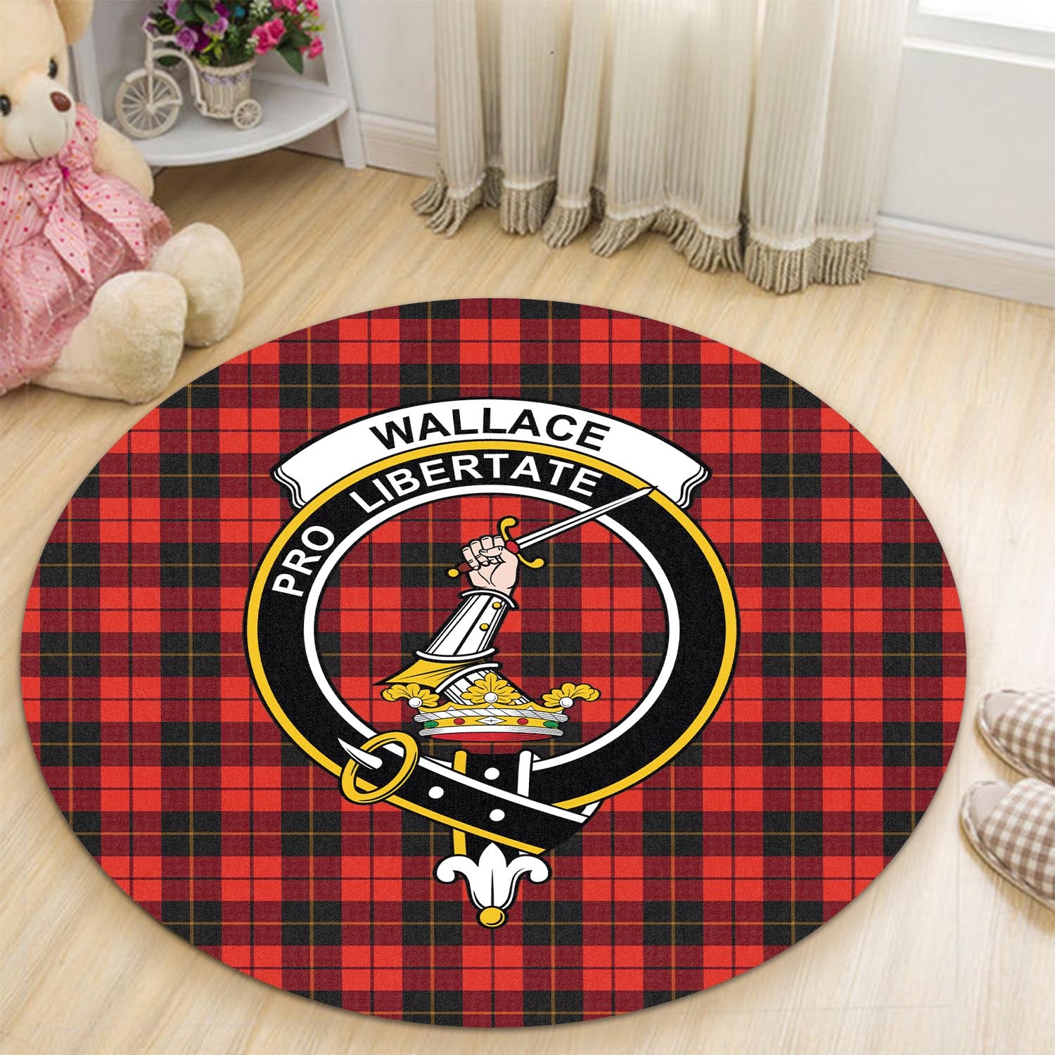 wallace-weathered-tartan-round-rug-with-family-crest