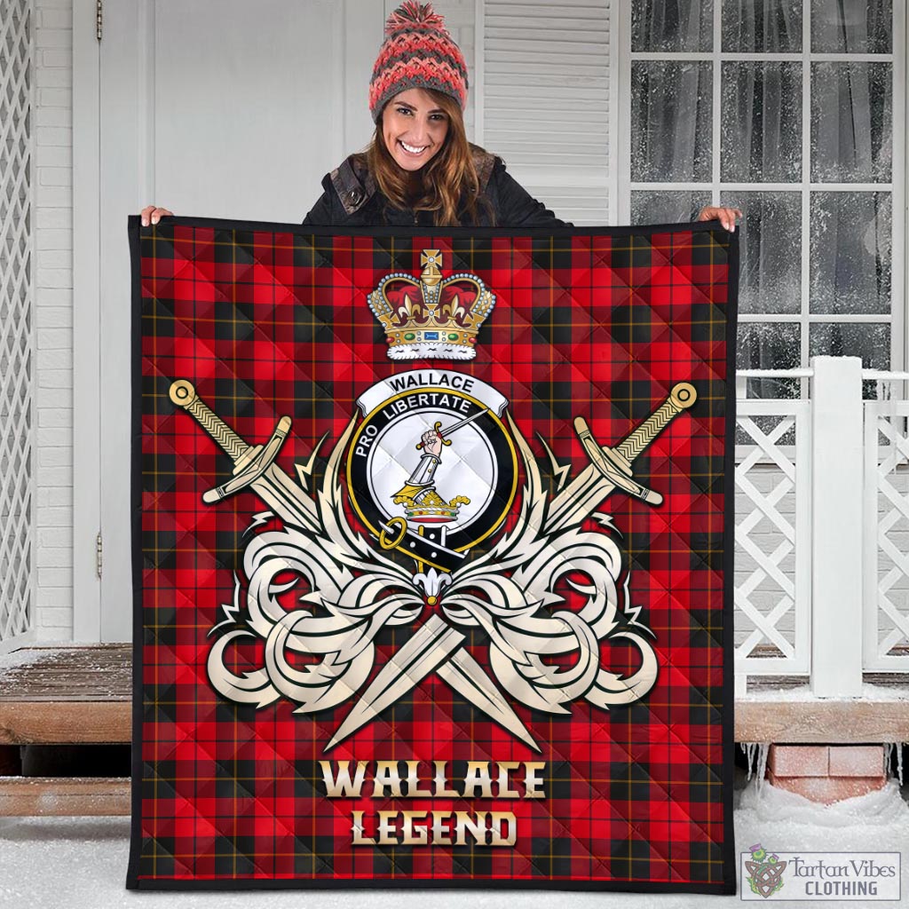 Tartan Vibes Clothing Wallace Weathered Tartan Quilt with Clan Crest and the Golden Sword of Courageous Legacy