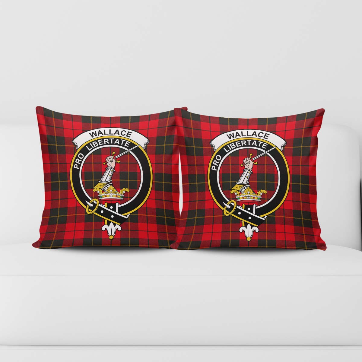 Wallace Weathered Tartan Pillow Cover with Family Crest - Tartanvibesclothing