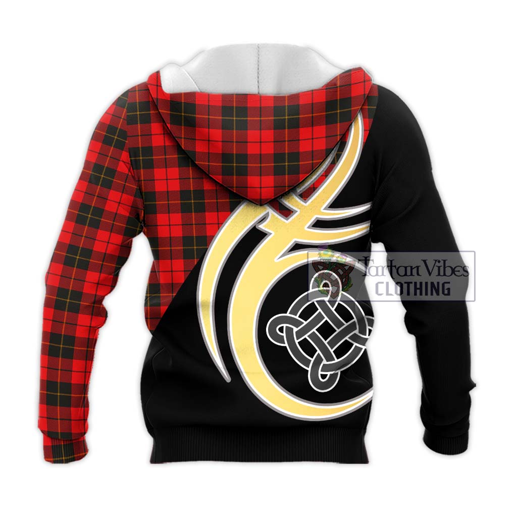 Tartan Vibes Clothing Wallace Weathered Tartan Knitted Hoodie with Family Crest and Celtic Symbol Style