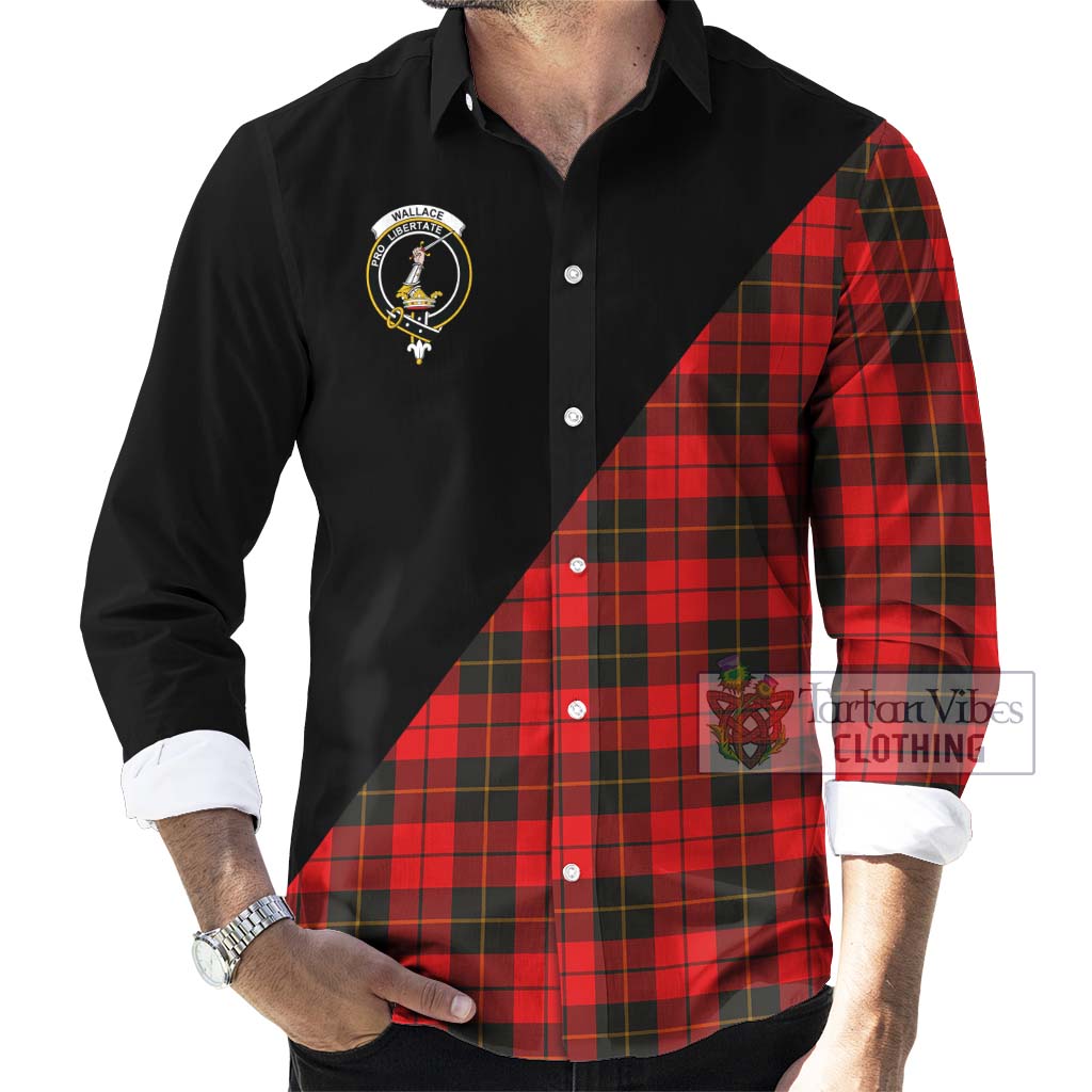 Tartan Vibes Clothing Wallace Weathered Tartan Long Sleeve Button Shirt with Family Crest and Military Logo Style