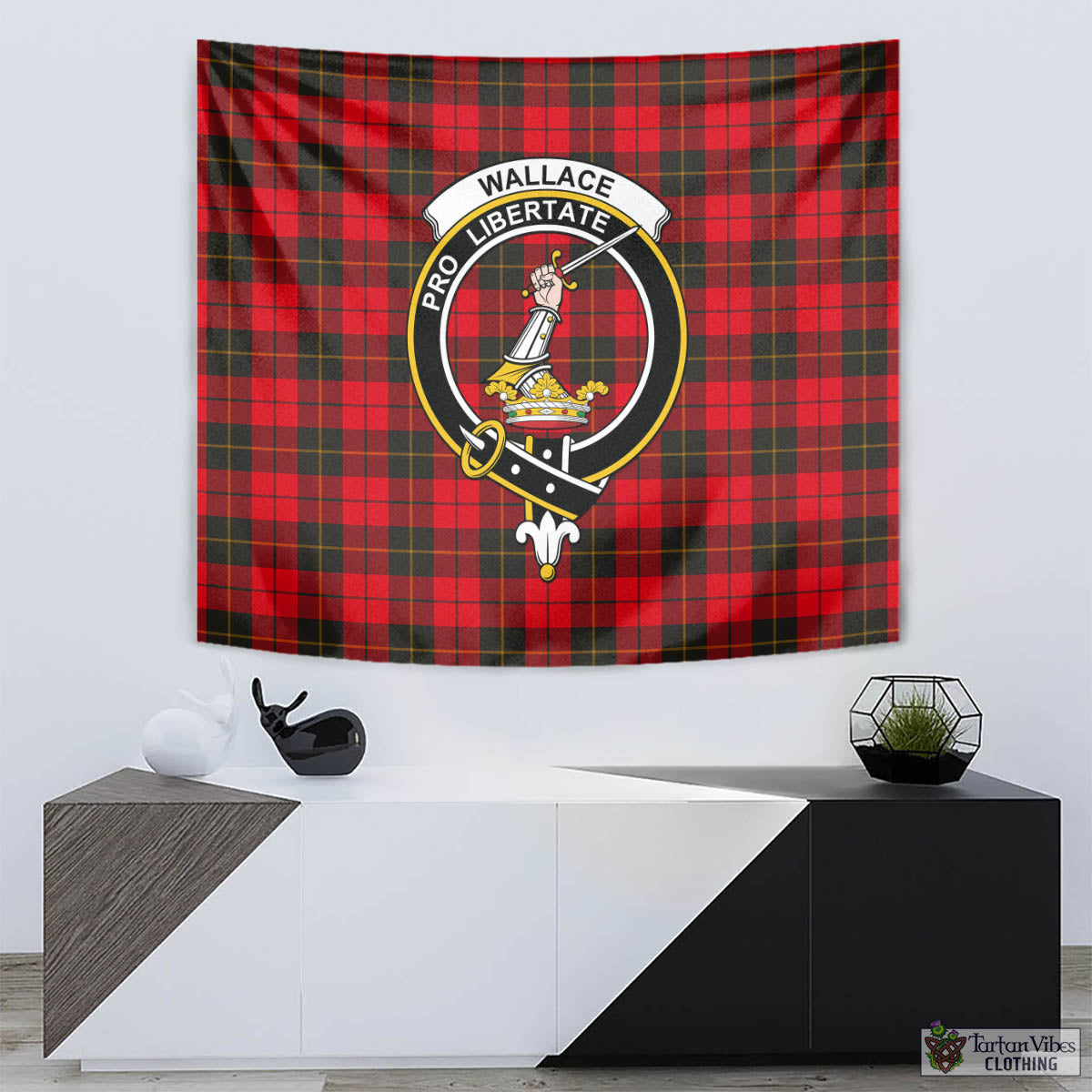 Tartan Vibes Clothing Wallace Weathered Tartan Tapestry Wall Hanging and Home Decor for Room with Family Crest