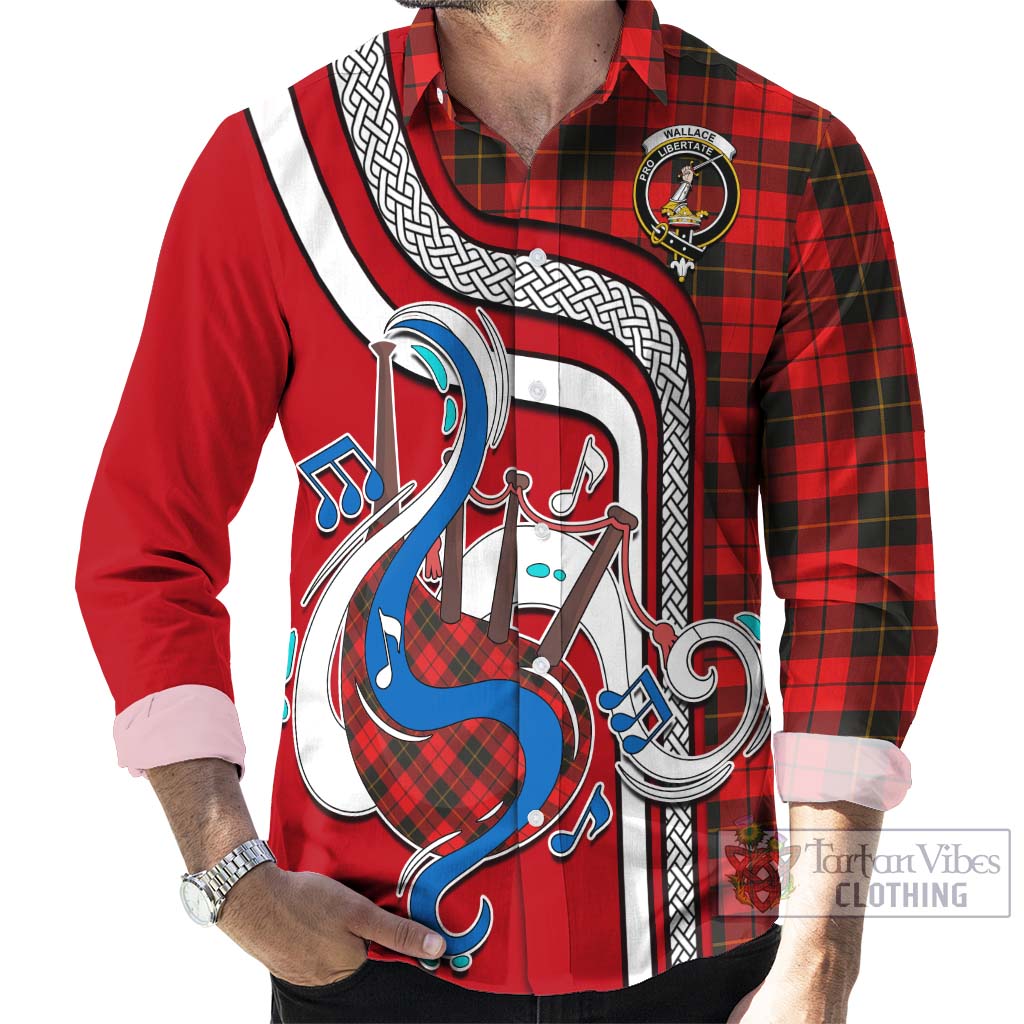 Tartan Vibes Clothing Wallace Weathered Tartan Long Sleeve Button Shirt with Epic Bagpipe Style