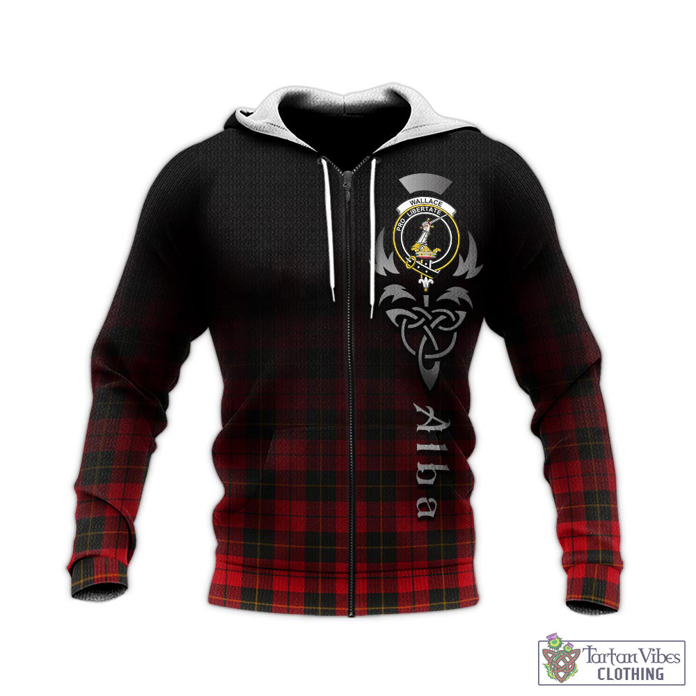 Tartan Vibes Clothing Wallace Weathered Tartan Knitted Hoodie Featuring Alba Gu Brath Family Crest Celtic Inspired