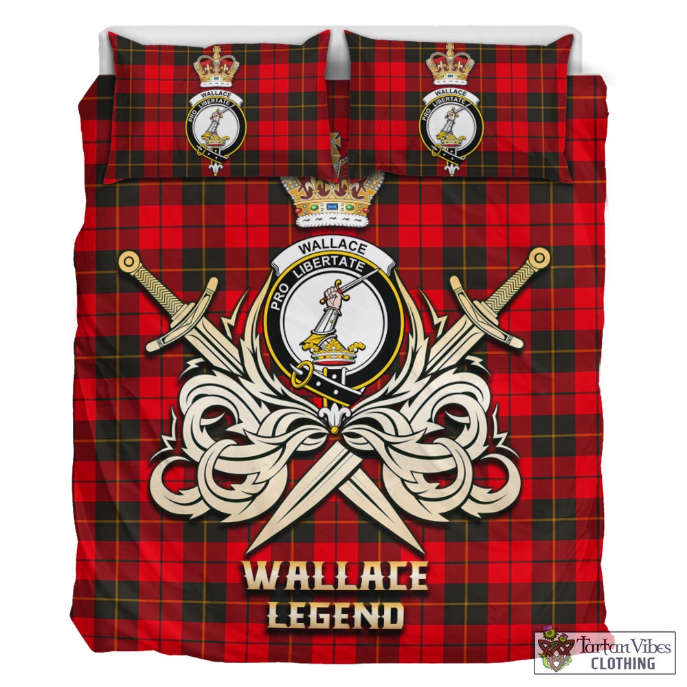 Tartan Vibes Clothing Wallace Weathered Tartan Bedding Set with Clan Crest and the Golden Sword of Courageous Legacy