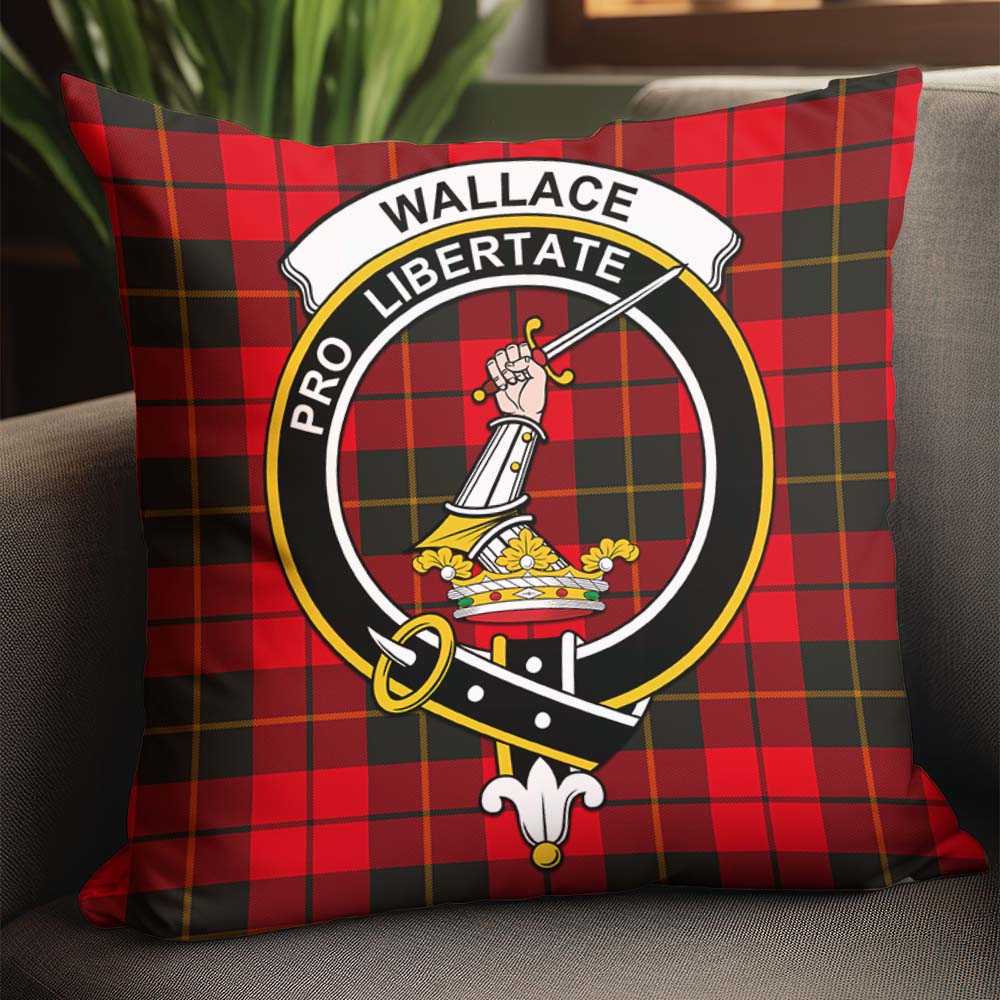 Wallace Weathered Tartan Pillow Cover with Family Crest - Tartanvibesclothing
