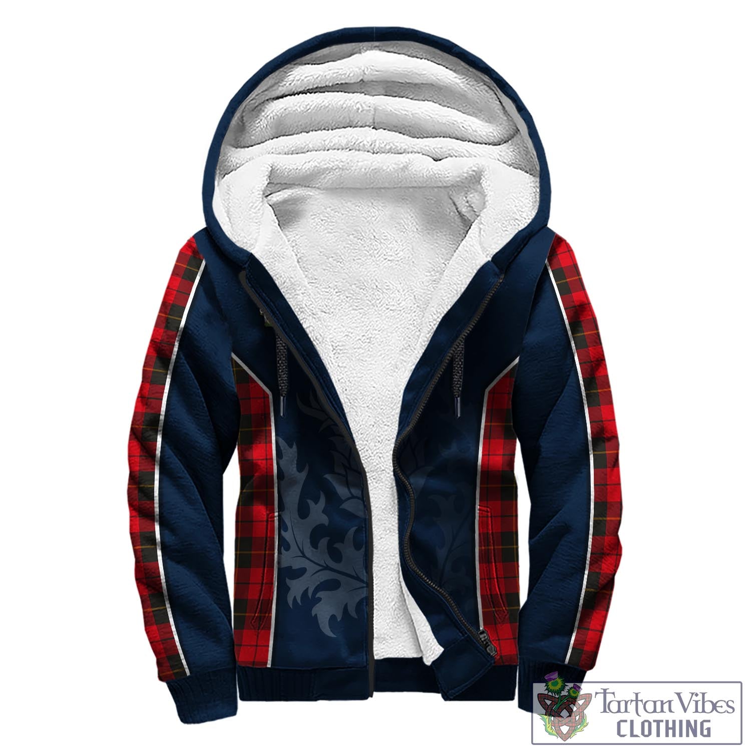 Tartan Vibes Clothing Wallace Weathered Tartan Sherpa Hoodie with Family Crest and Scottish Thistle Vibes Sport Style