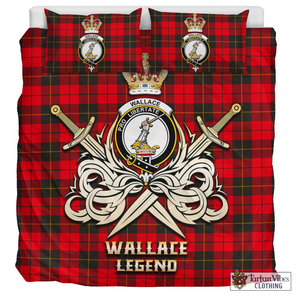 Tartan Vibes Clothing Wallace Weathered Tartan Bedding Set with Clan Crest and the Golden Sword of Courageous Legacy