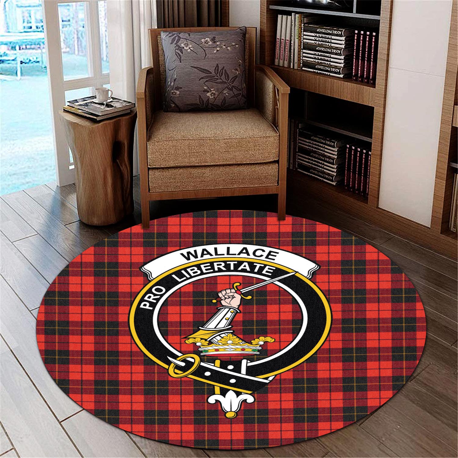 wallace-weathered-tartan-round-rug-with-family-crest