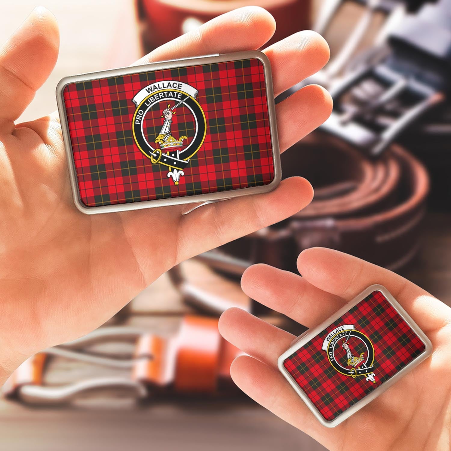 Wallace Weathered Tartan Belt Buckles with Family Crest - Tartanvibesclothing Shop