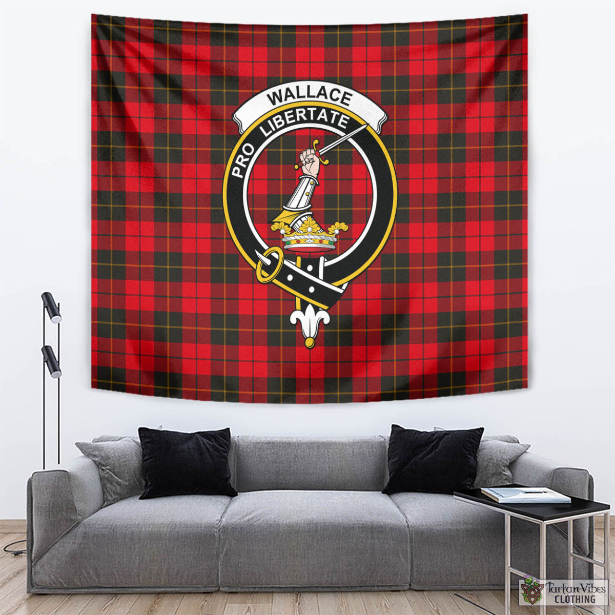 Tartan Vibes Clothing Wallace Weathered Tartan Tapestry Wall Hanging and Home Decor for Room with Family Crest