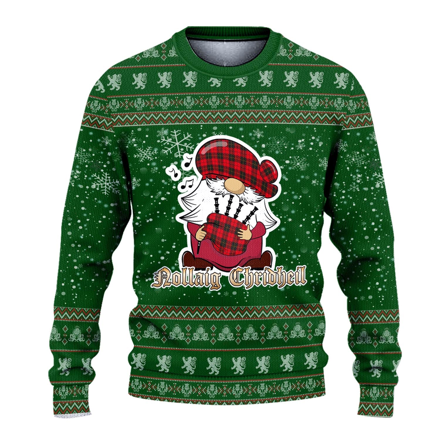 Wallace Weathered Clan Christmas Family Knitted Sweater with Funny Gnome Playing Bagpipes - Tartanvibesclothing