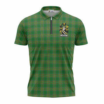 Waller Irish Clan Tartan Zipper Polo Shirt with Coat of Arms