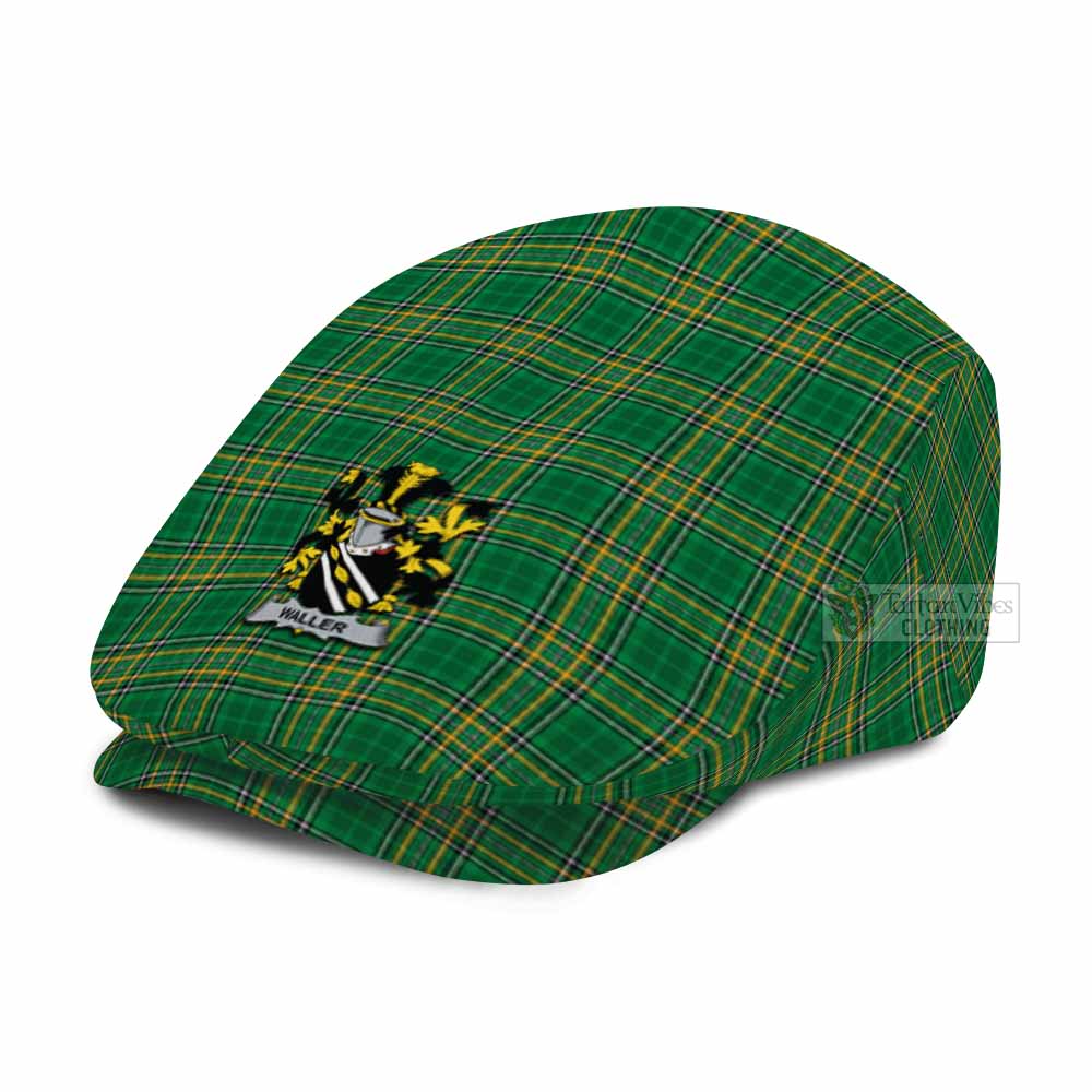 Waller Irish Clan Tartan Jeff Cap, Tartan Flat Cap with Coat of Arm - Tartan Vibes Clothing