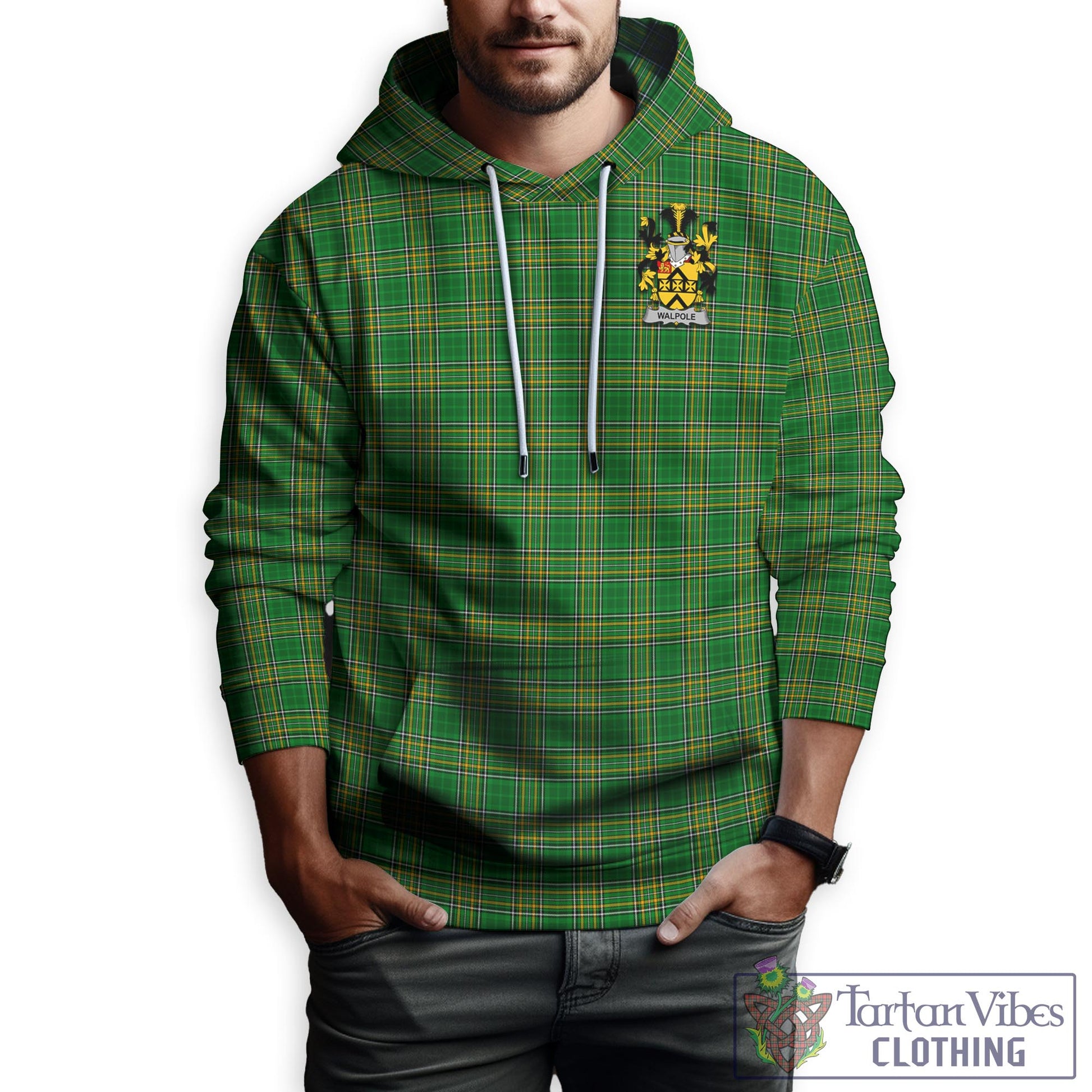 Walpole Irish Clan Tartan Hoodie with Coat of Arms Zip Hoodie - Tartan Vibes Clothing