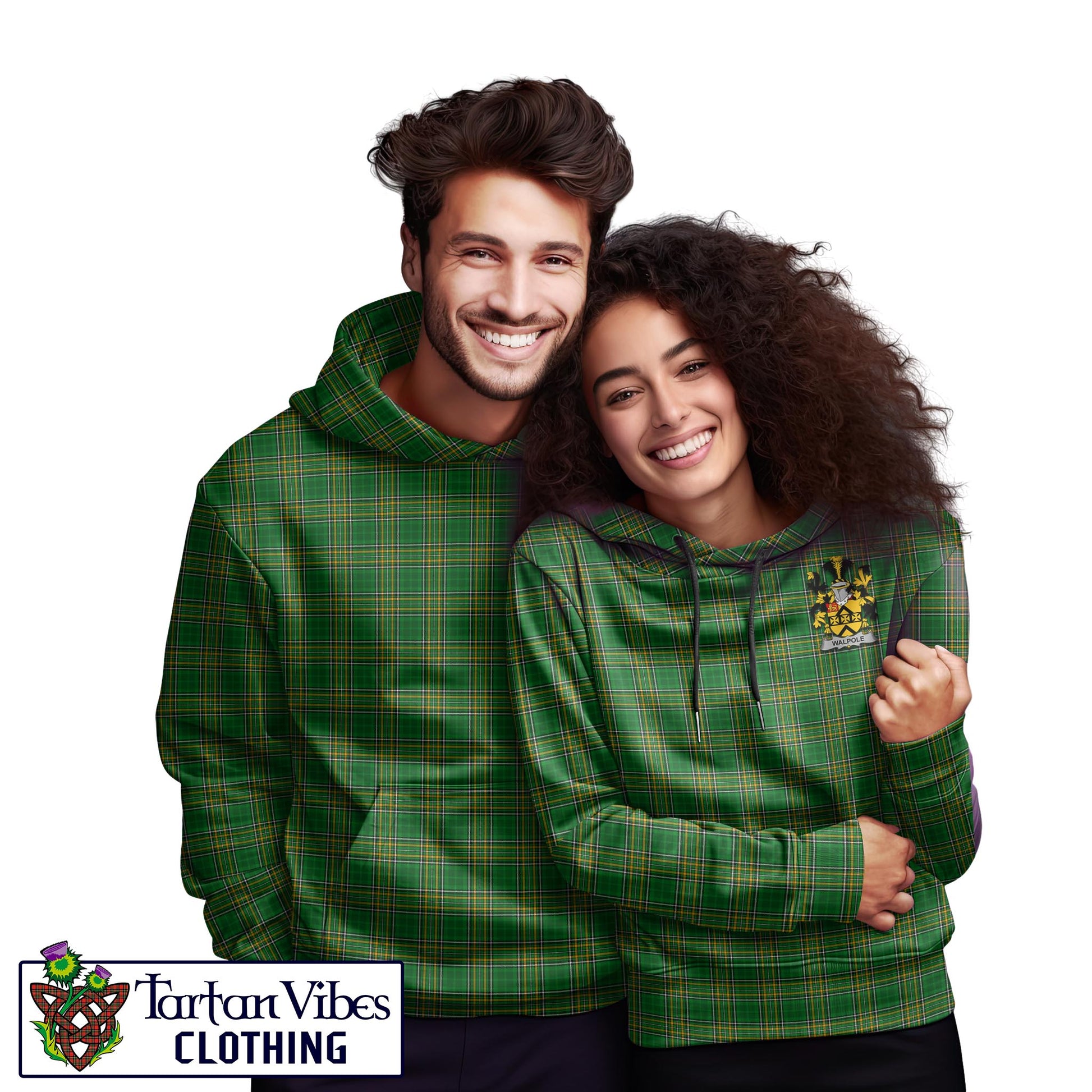 Walpole Irish Clan Tartan Hoodie with Coat of Arms - Tartan Vibes Clothing