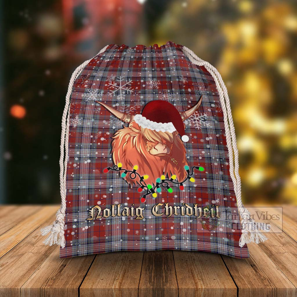 Tartan Vibes Clothing Warden Tartan Christmas Santa's Bag with Highland Cow