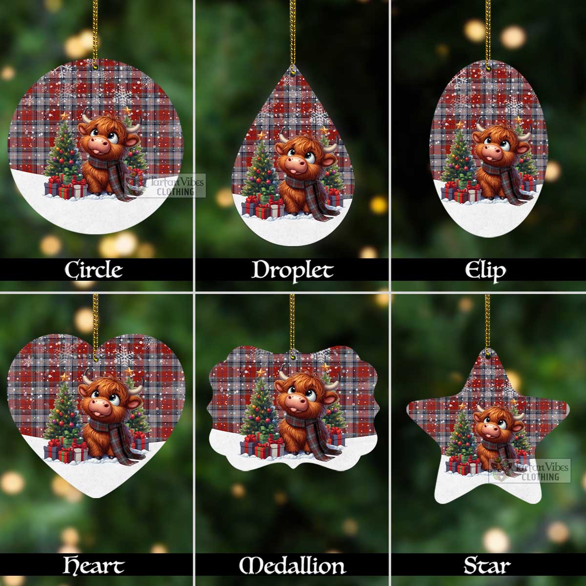 Tartan Vibes Clothing Warden Tartan Christmas Aluminium Ornament with Adorable Highland Coo