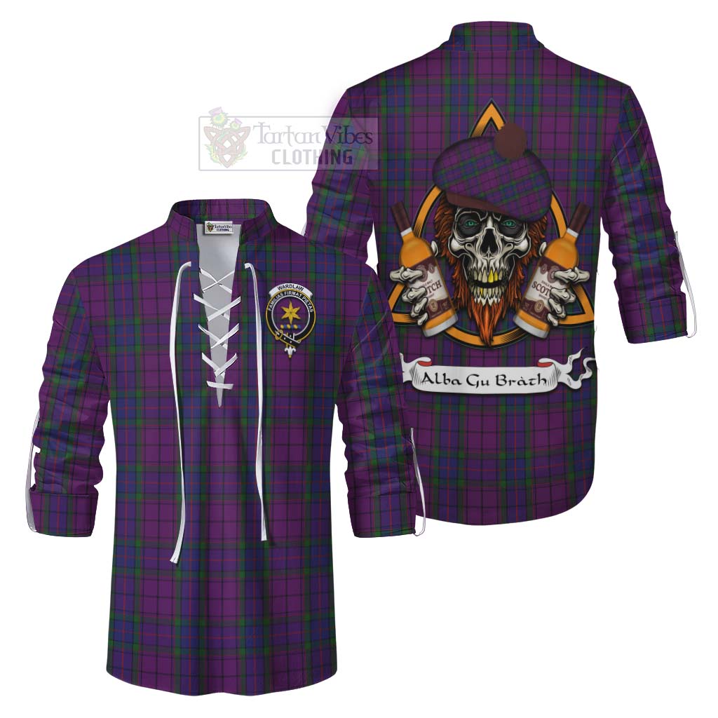 Tartan Vibes Clothing Wardlaw Tartan Ghillie Kilt Shirt with Family Crest and Bearded Skull Holding Bottles of Whiskey