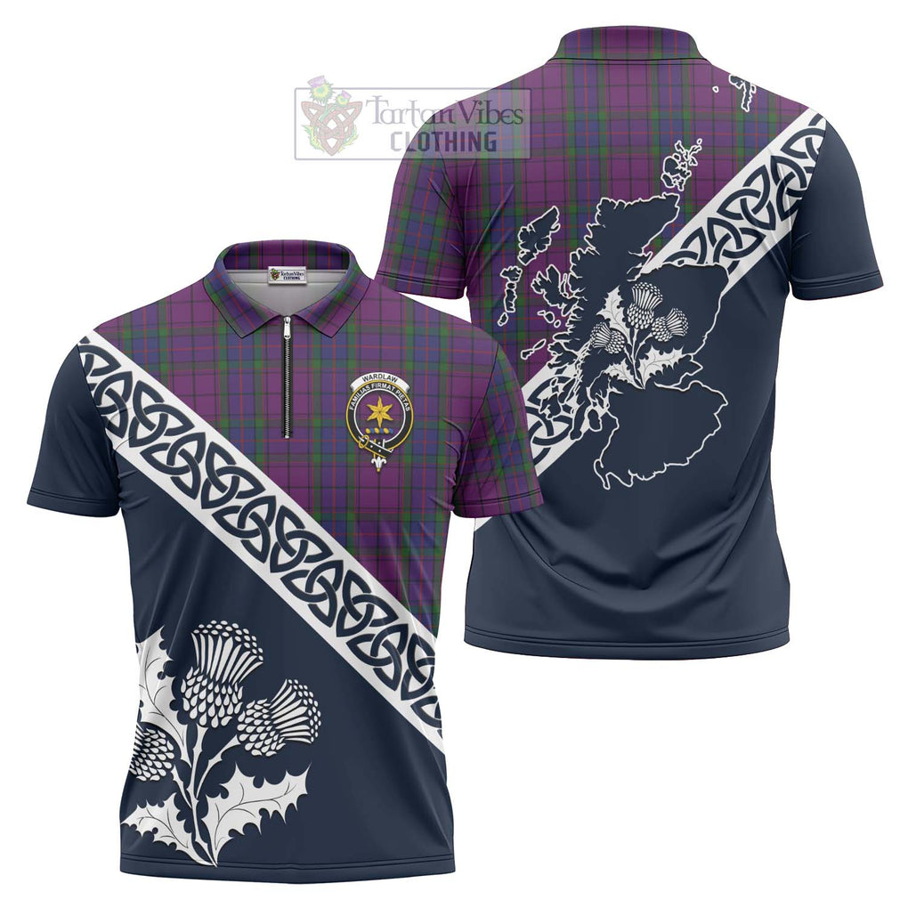 Tartan Vibes Clothing Wardlaw Tartan Zipper Polo Shirt Featuring Thistle and Scotland Map