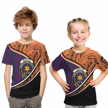 Wardlaw Crest Tartan Kid T-Shirt with Polynesian Vibes Style - Orange Version