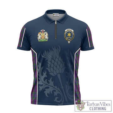 Wardlaw Tartan Zipper Polo Shirt with Family Crest and Scottish Thistle Vibes Sport Style