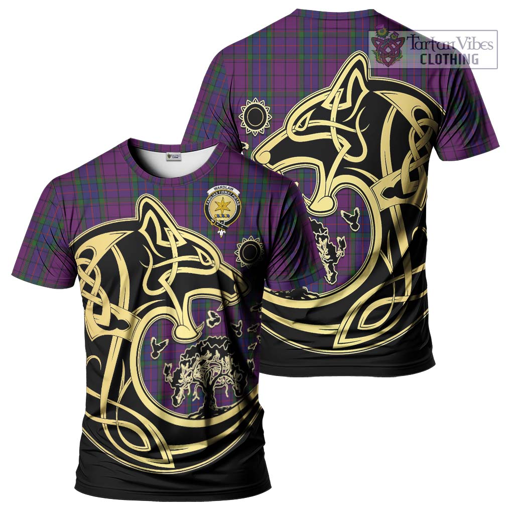 Tartan Vibes Clothing Wardlaw Tartan T-Shirt with Family Crest Celtic Wolf Style
