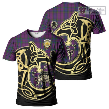 Wardlaw Tartan T-Shirt with Family Crest Celtic Wolf Style