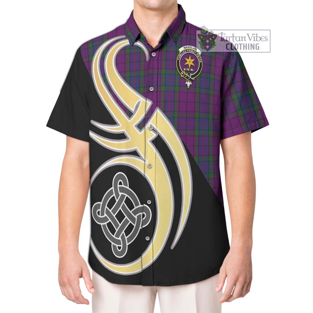 Wardlaw Tartan Short Sleeve Button Shirt with Family Crest and Celtic Symbol Style Kid - Tartan Vibes Clothing