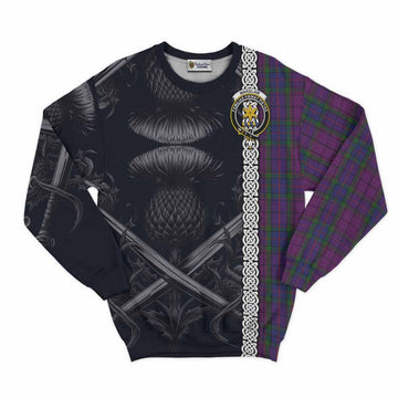 Wardlaw Tartan Sweatshirt with Family Crest Cross Sword Thistle Celtic Vibes