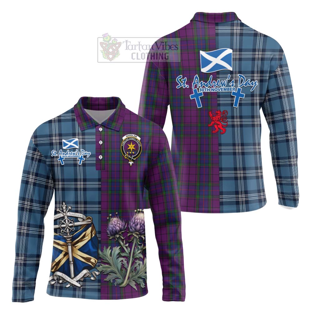 Tartan Vibes Clothing Wardlaw Tartan Long Sleeve Polo Shirt Happy St. Andrew's Day Half Tartan Style