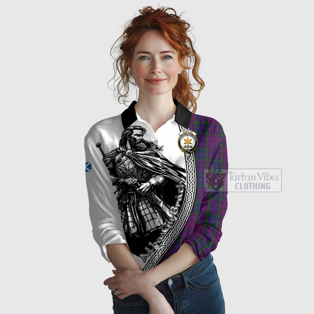 Tartan Vibes Clothing Wardlaw Tartan Clan Crest Women's Casual Shirt with Highlander Warrior Celtic Style