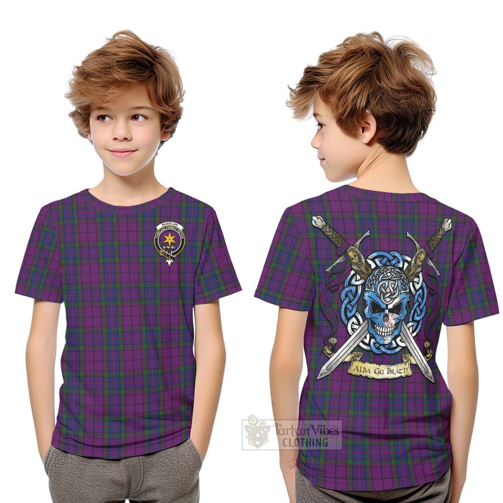 Tartan Vibes Clothing Wardlaw Tartan Kid T-Shirt with Family Crest Celtic Skull Style