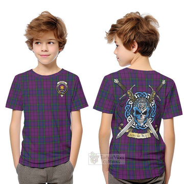 Wardlaw Tartan Kid T-Shirt with Family Crest Celtic Skull Style