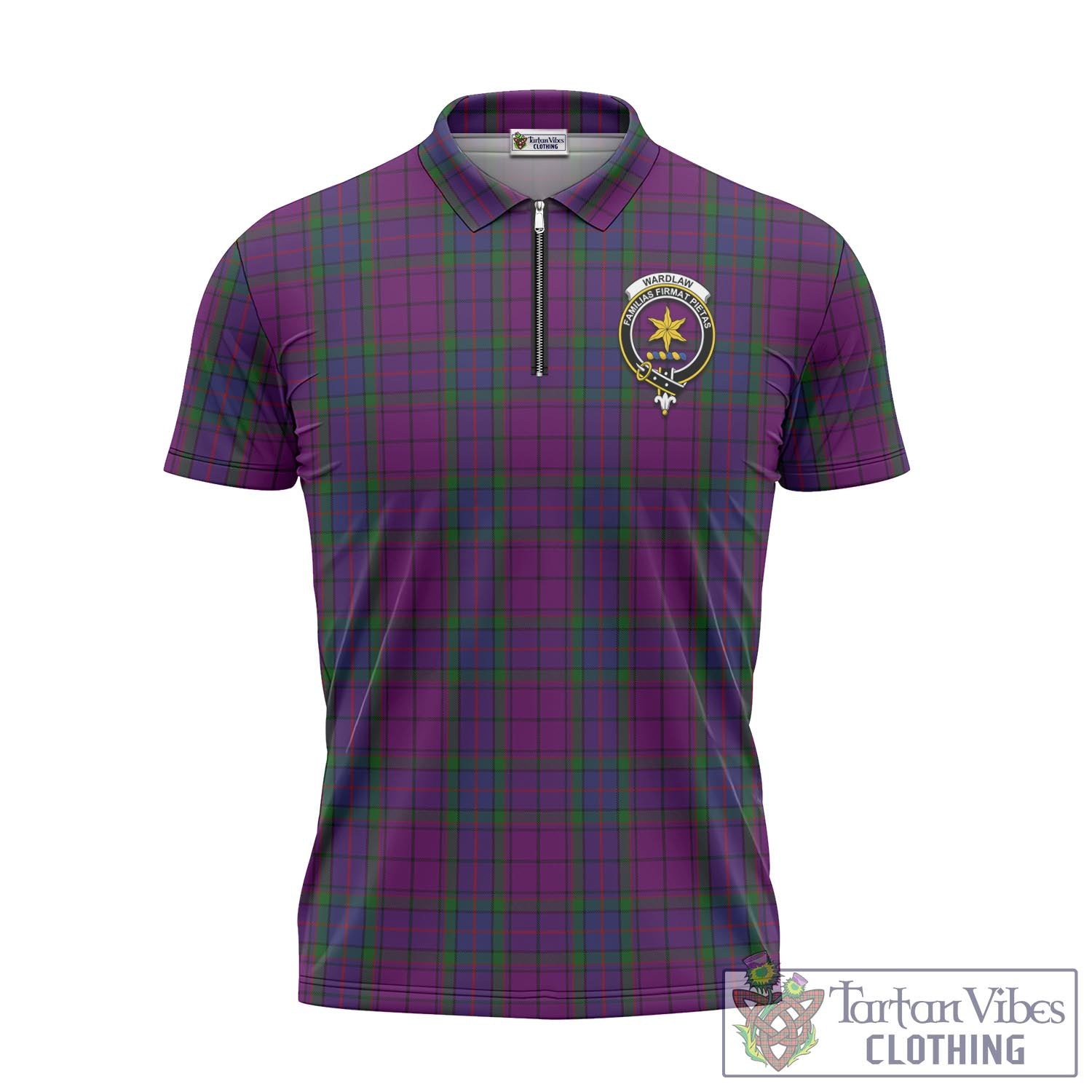 Tartan Vibes Clothing Wardlaw Tartan Zipper Polo Shirt with Family Crest