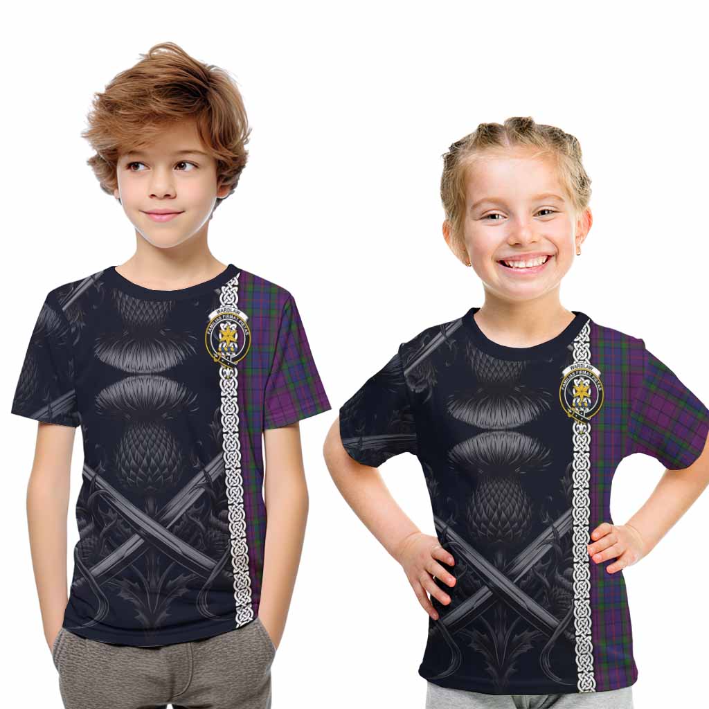 Tartan Vibes Clothing Wardlaw Tartan Kid T-Shirt with Family Crest Cross Sword Thistle Celtic Vibes