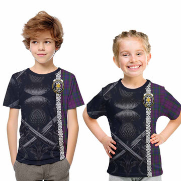 Wardlaw Tartan Kid T-Shirt with Family Crest Cross Sword Thistle Celtic Vibes