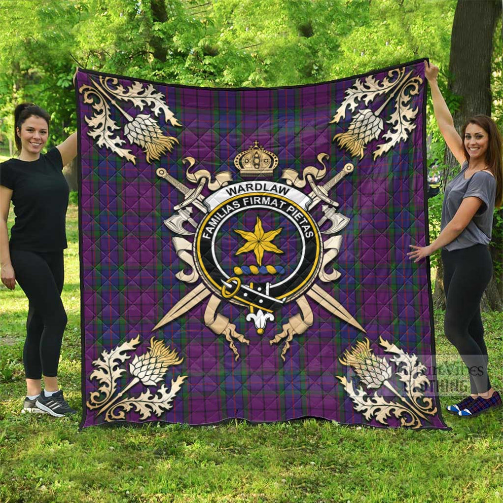 Tartan Vibes Clothing Wardlaw Tartan Quilt with Family Crest and Scottish Golden Courage Shield