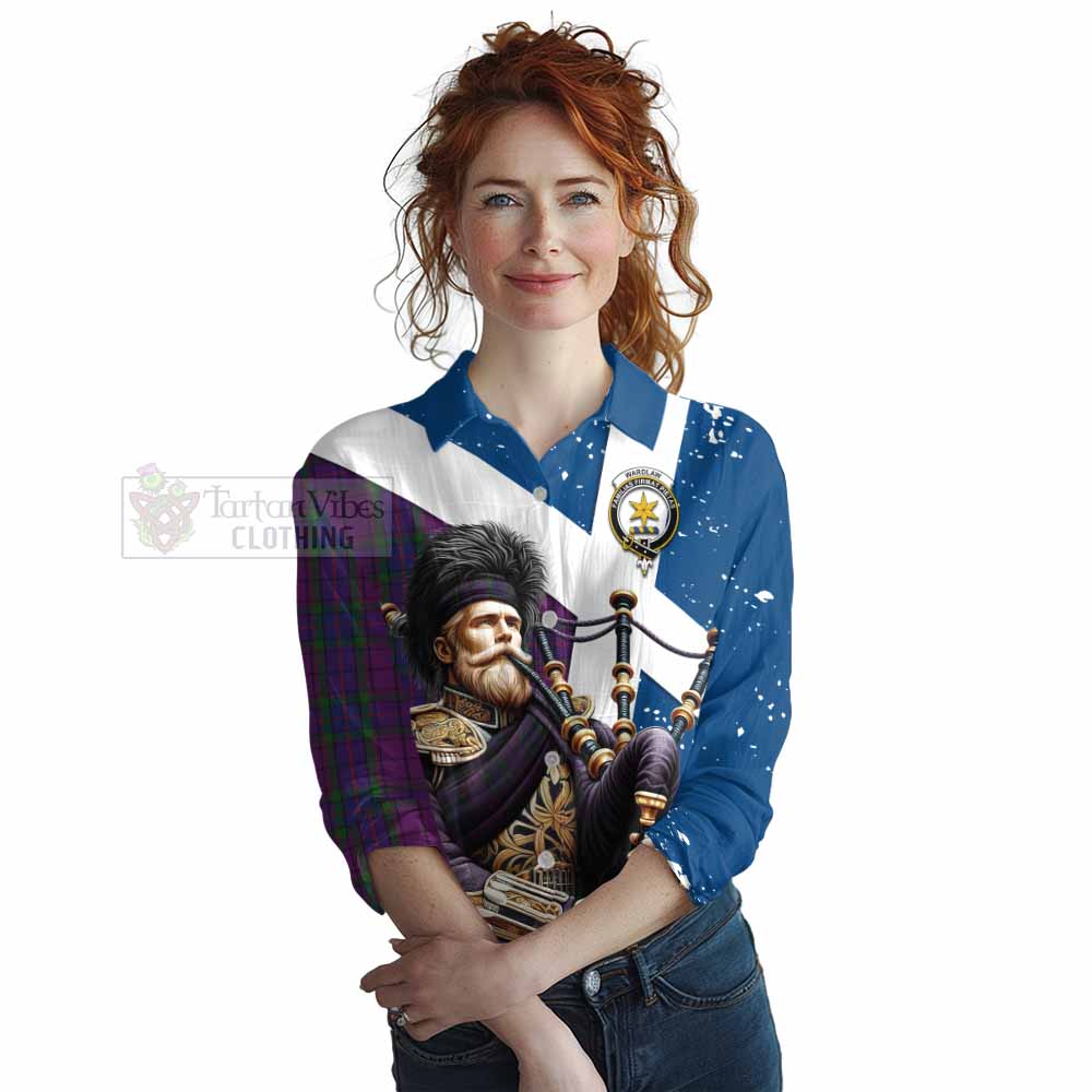 Tartan Vibes Clothing Wardlaw Tartan Women's Casual Shirt with Family Crest Scottish Bagpiper Vibes