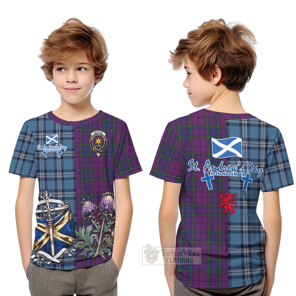 Tartan Vibes Clothing Wardlaw Tartan Kid T-Shirt Happy St. Andrew's Day Half Tartan Style